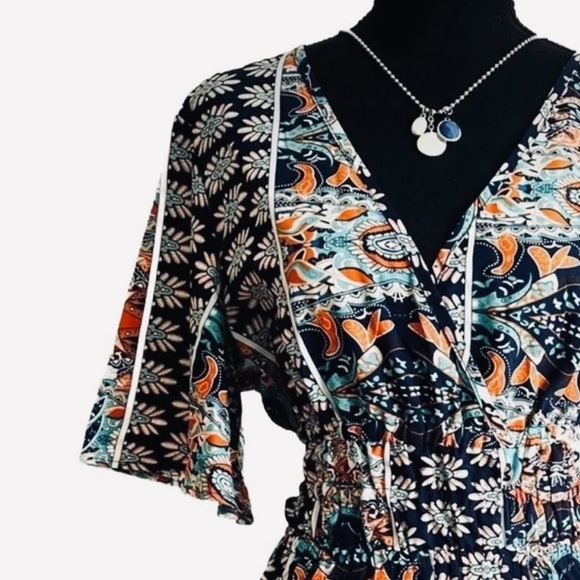 SHEIN ~ Women’s multi-colored BOHO lightweight dress w/short flutter sleeves - Picture 7 of 8